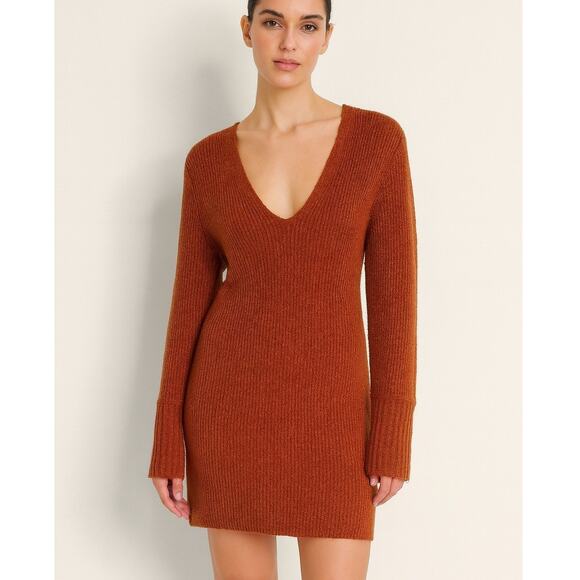 Something Navy Arielle Charnas Rust Ribbed Sweater Dress - Picture 1 of 8